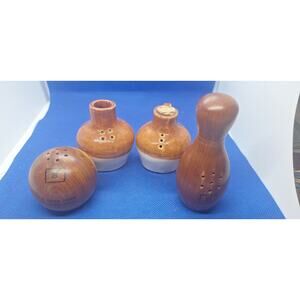 Wood Bowling Ball & Pin & Vintage Jug Salt and Pepper Shakers